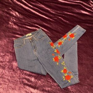 High Rise Embroidered Skinner Jeans